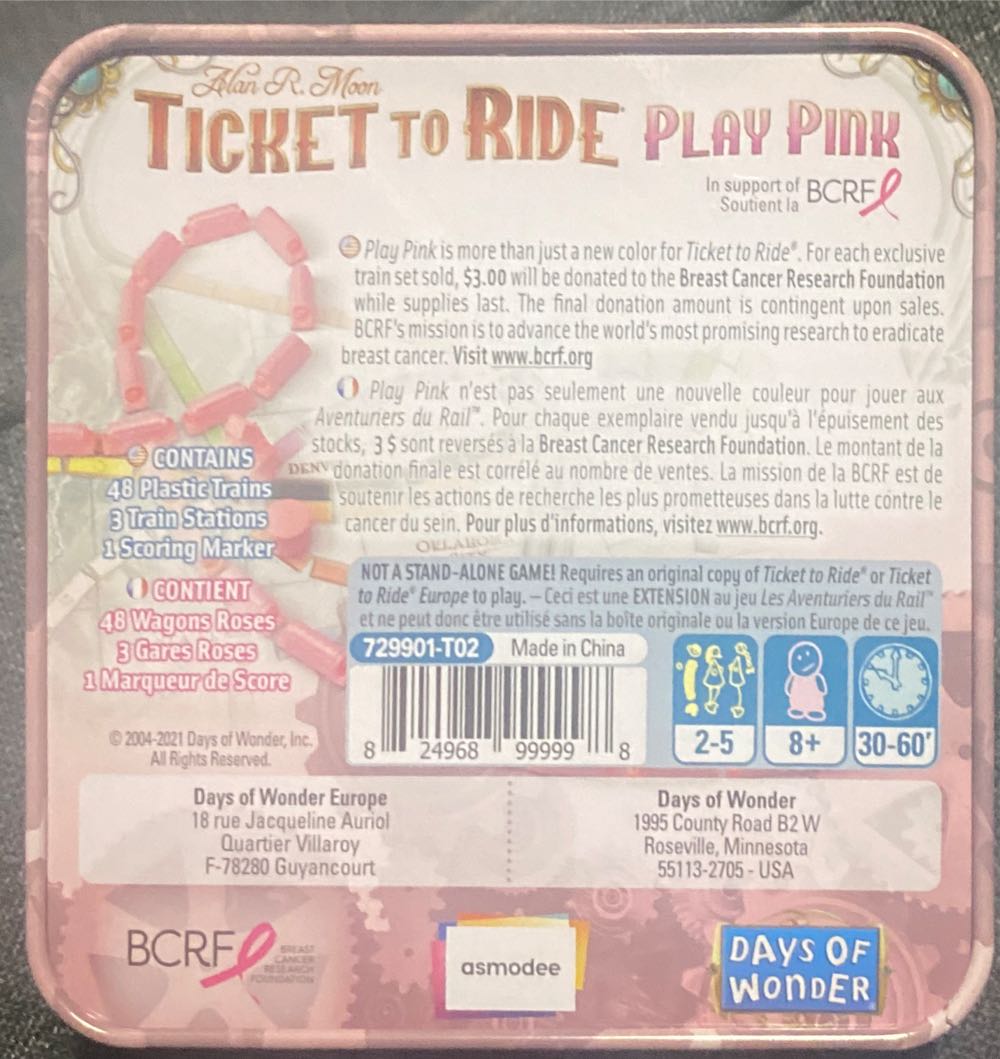 Les Aventuriers Du Rail Play Pink  board game collectible [Barcode 824968999998] - Main Image 2