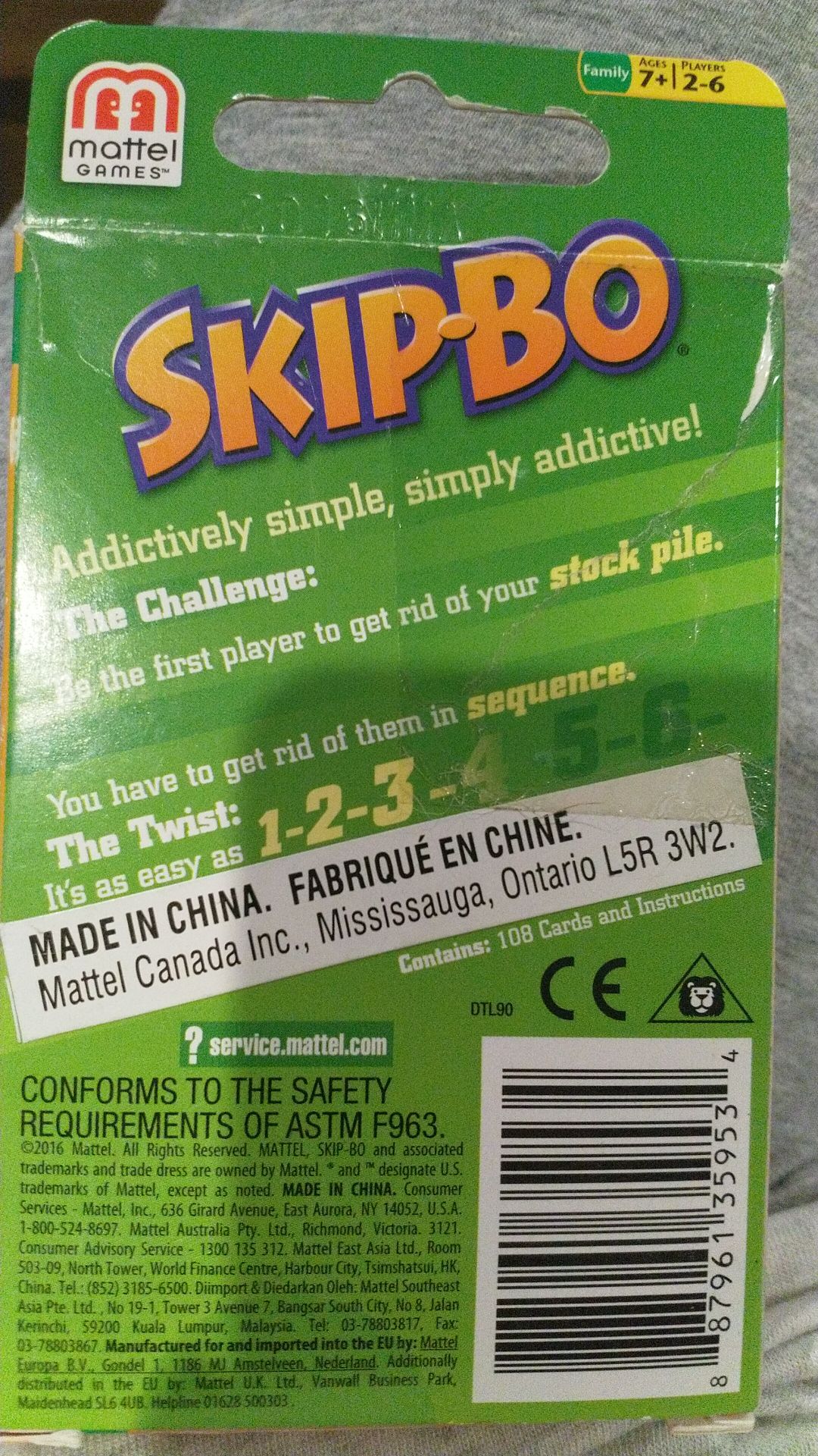 Skip-Bo  (2-6) board game collectible [Barcode 887961359534] - Main Image 2