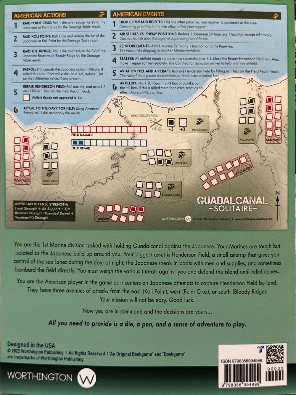 Guadalcanal: Solitaire: An Original Bookgame Original Bookgames  (1) board game collectible [Barcode 9798356994999] - Main Image 2