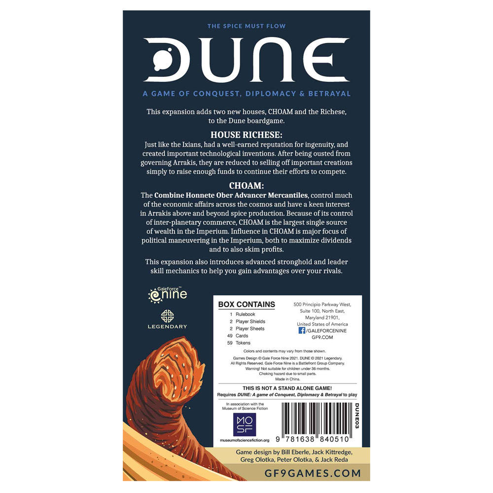 Dune: CHAOM & Richese House Expansion  (2-6) board game collectible [Barcode 9781638840510] - Main Image 2
