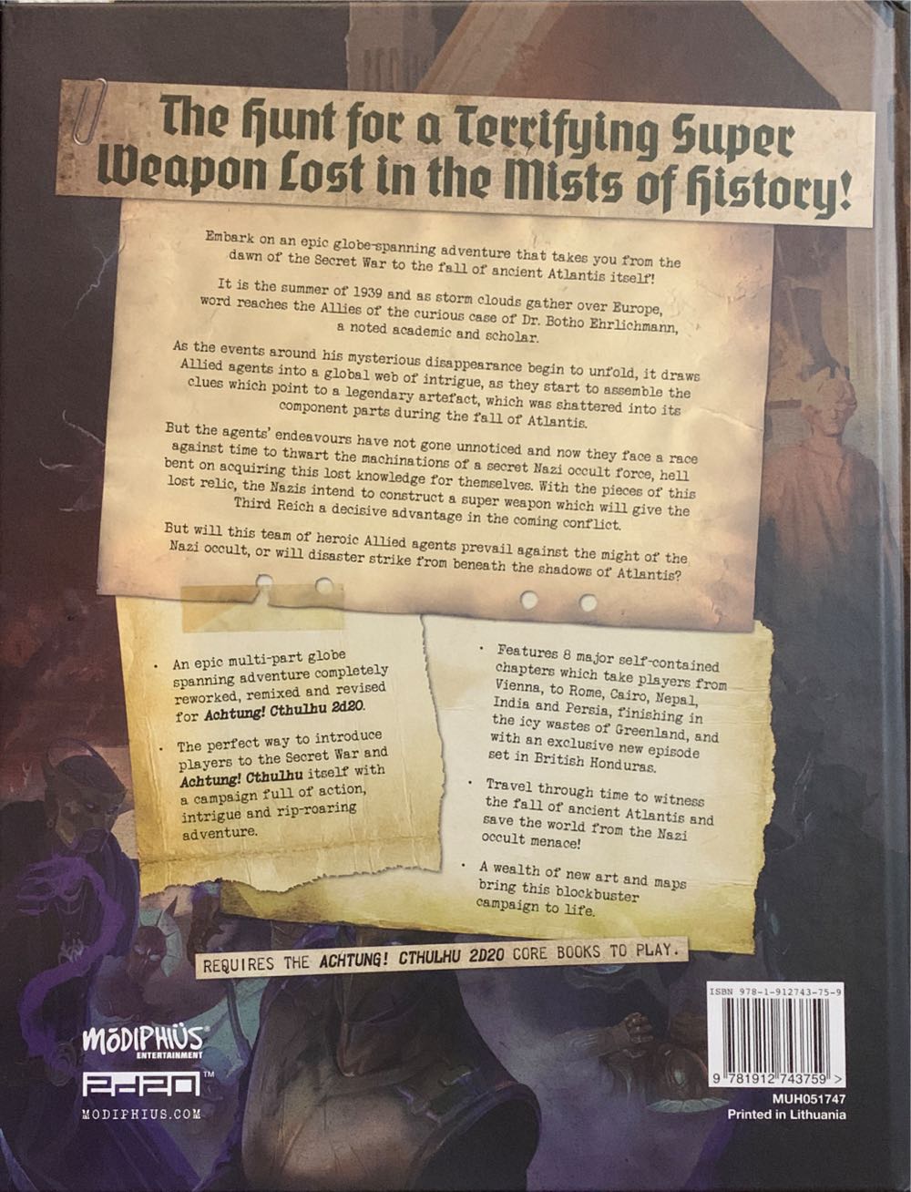 Achtung! Cthulhu 2D20 Issue No. 4: Shadows Of Atlantis  board game collectible [Barcode 9781912743759] - Main Image 2