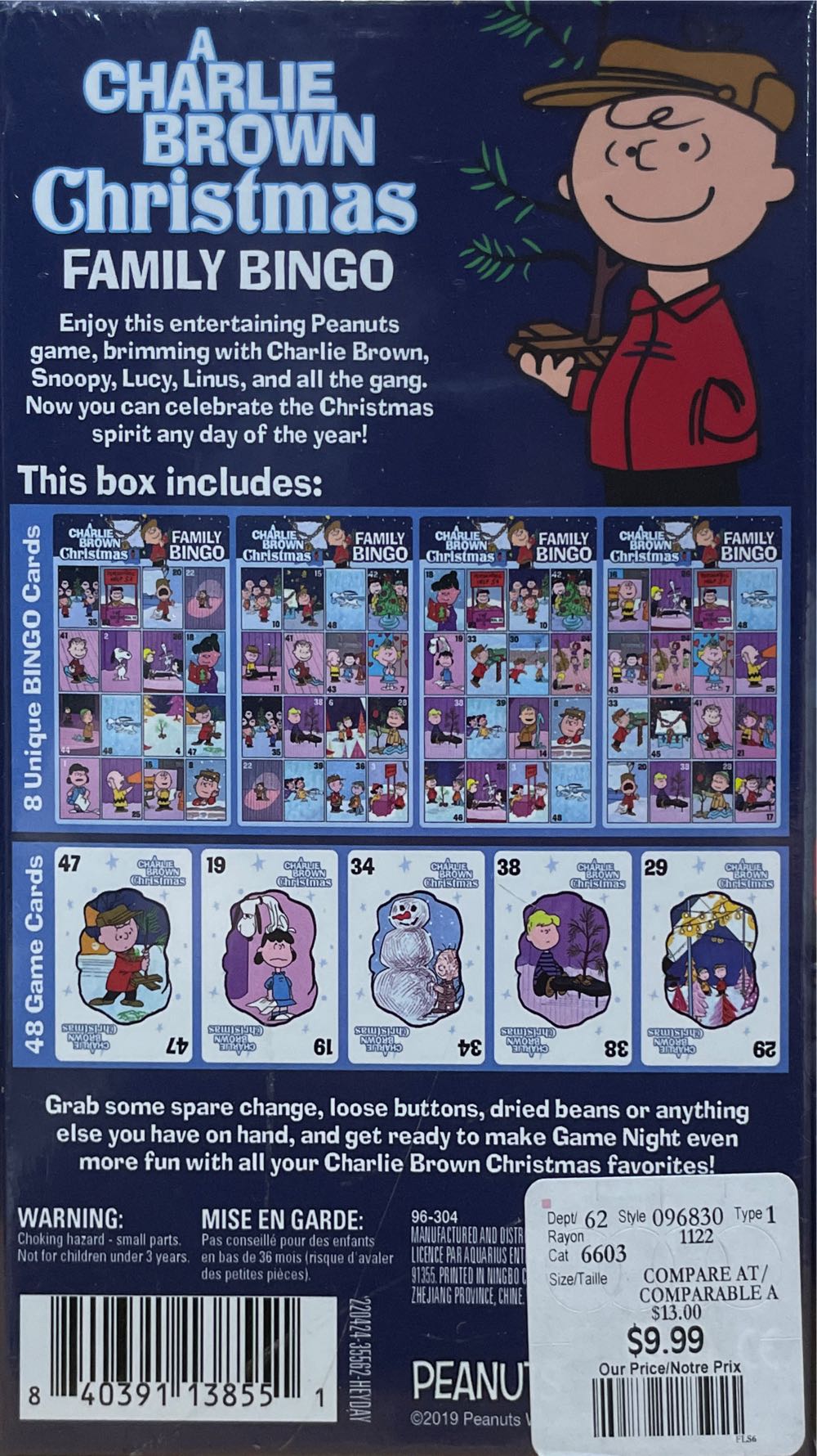 Bingo Peanuts Charlie Brown Christmas Family Bingo  (2-8) board game collectible [Barcode 840391138551] - Main Image 2