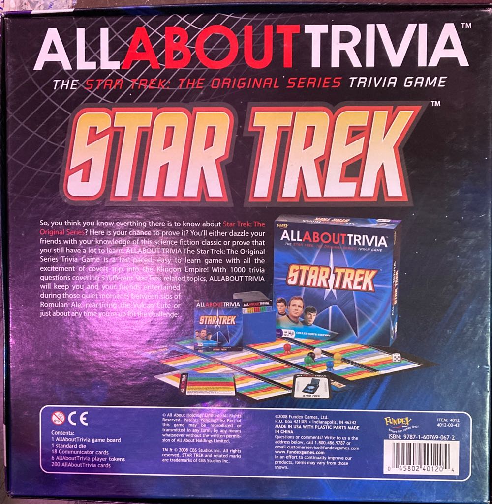 Star Trek All About Trivia  (2-4) board game collectible [Barcode 045802401204] - Main Image 2