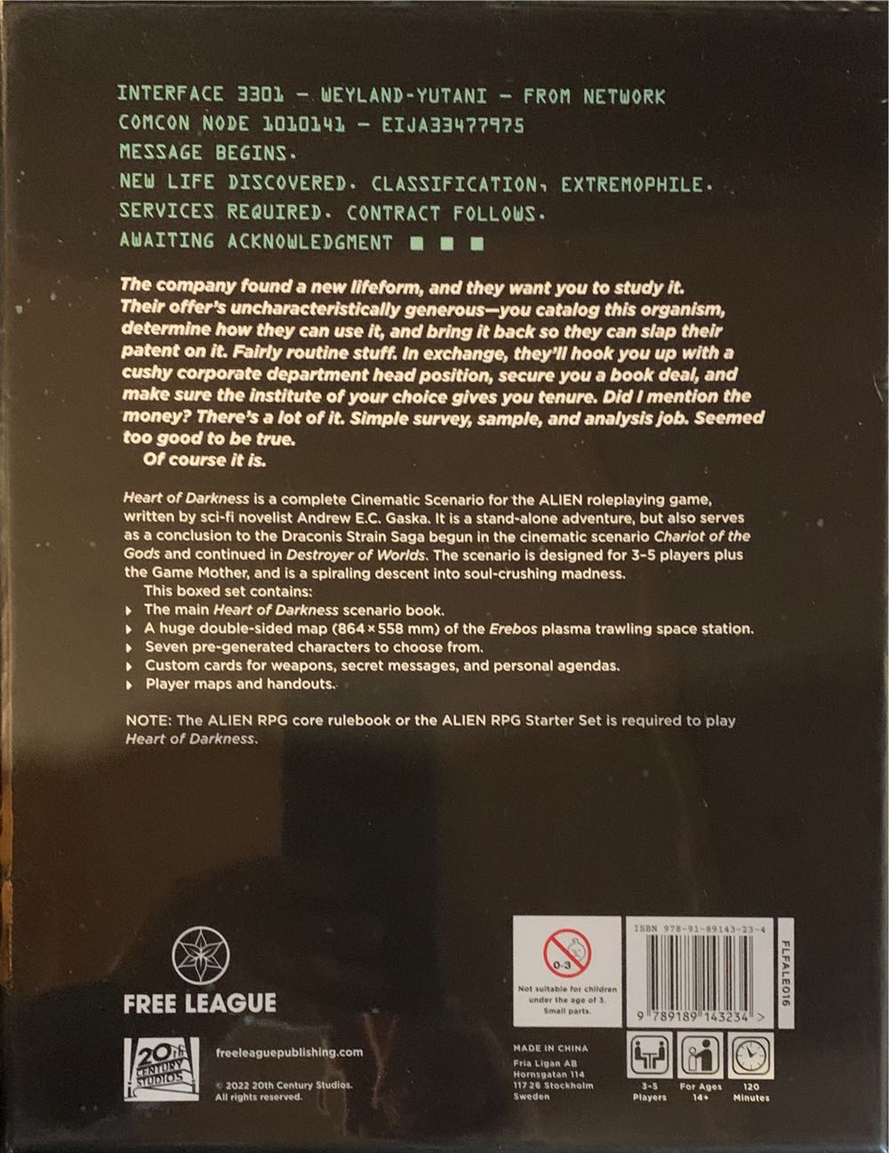 Alien RPG - Heart Of Darkness Expansion  (3-5) board game collectible [Barcode 9789189143234] - Main Image 2