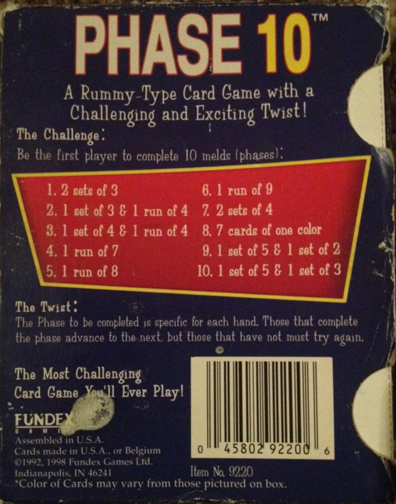 Phase 10  (2-6) board game collectible [Barcode 045802922006] - Main Image 2