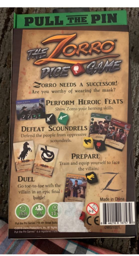 The Zorro Dice Game  (2-6) board game collectible [Barcode 644216167579] - Main Image 2