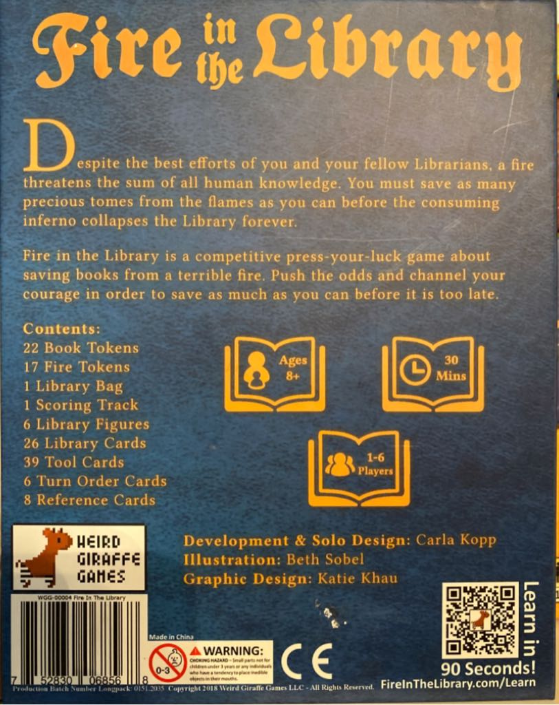 Fire in the Library  (1-6) board game collectible [Barcode 752830068568] - Main Image 2