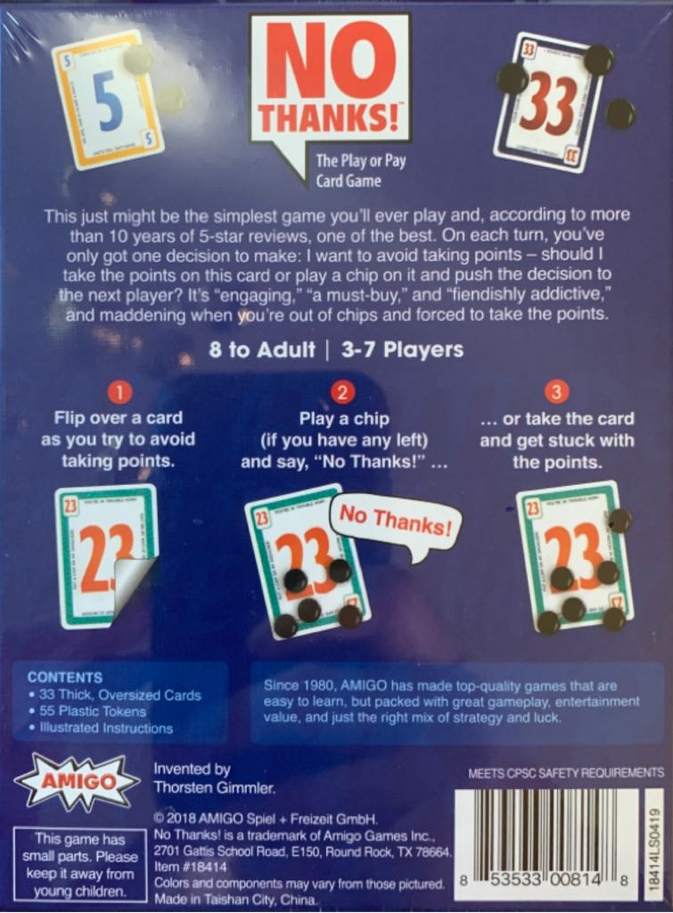 No Thanks!  (3-7) board game collectible [Barcode 853533008148] - Main Image 2