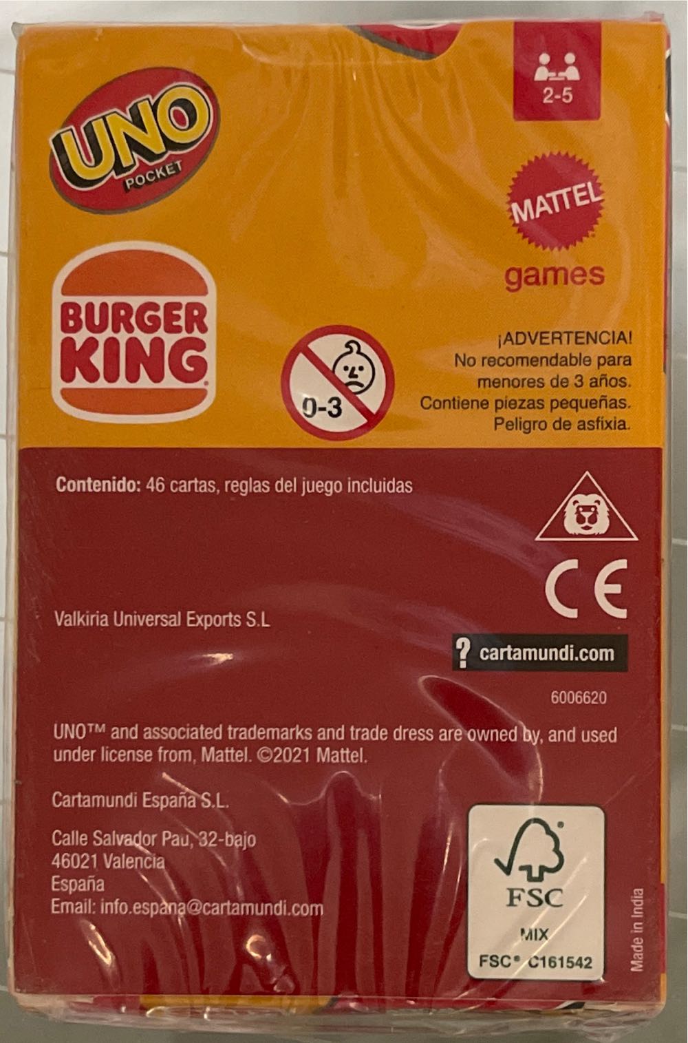 Uno Pocket Burger King  board game collectible - Main Image 2