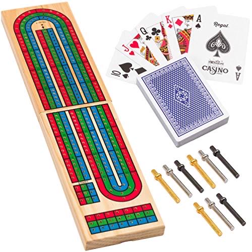 Regal Games Wooden Cribbage Board Game With Metal Pegs And A Standard Deck Of Playing Cards  board game collectible [Barcode 080486074108] - Main Image 1
