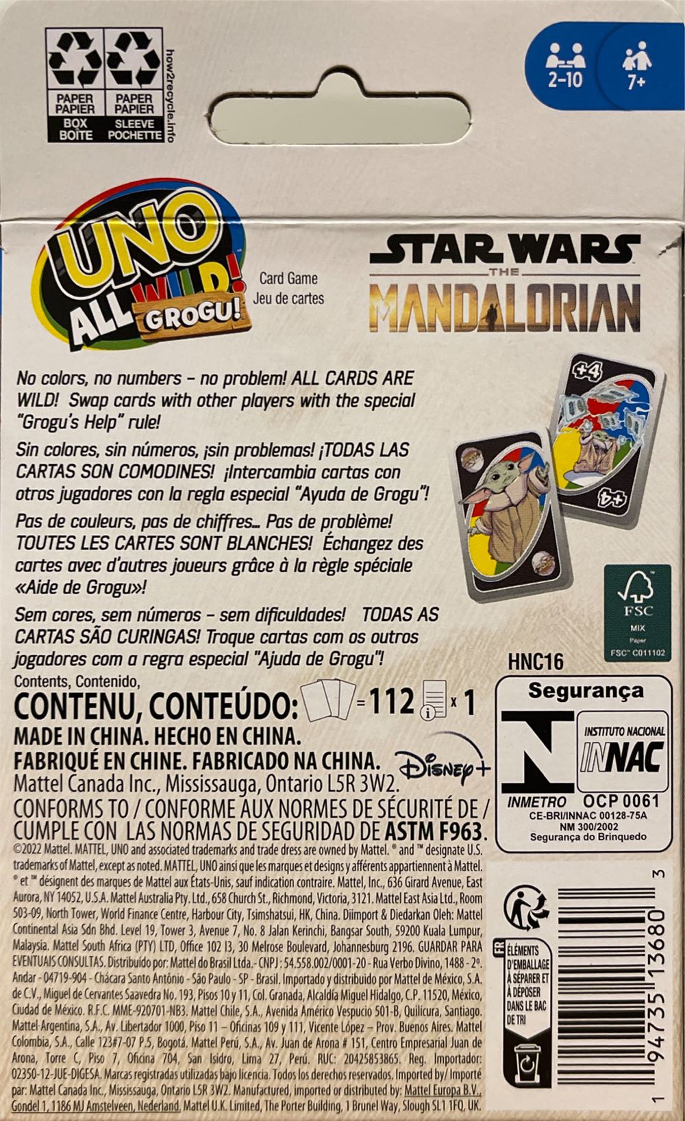 UNO: Star Wars The Mandalorian: All Wild! Grogu!  (2-10) board game collectible [Barcode 194735136803] - Main Image 2