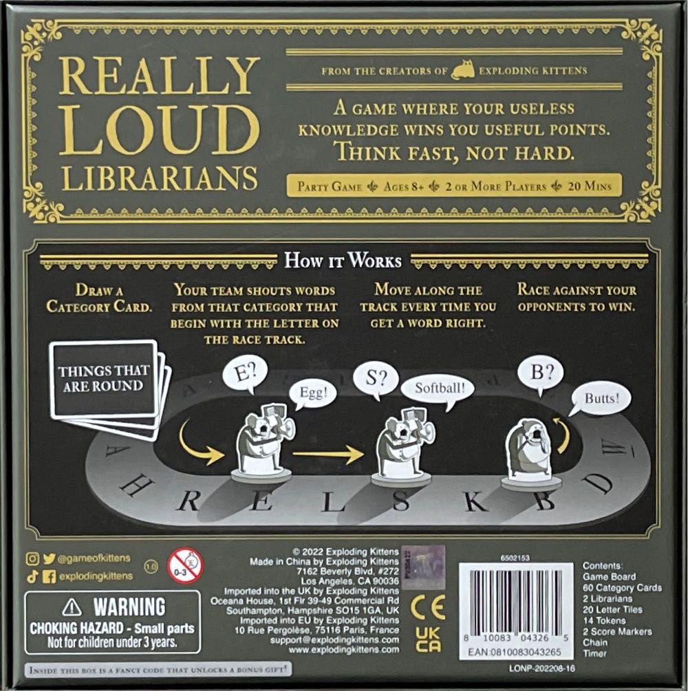 Really Loud Librarians  (16) board game collectible [Barcode 810083043265] - Main Image 2