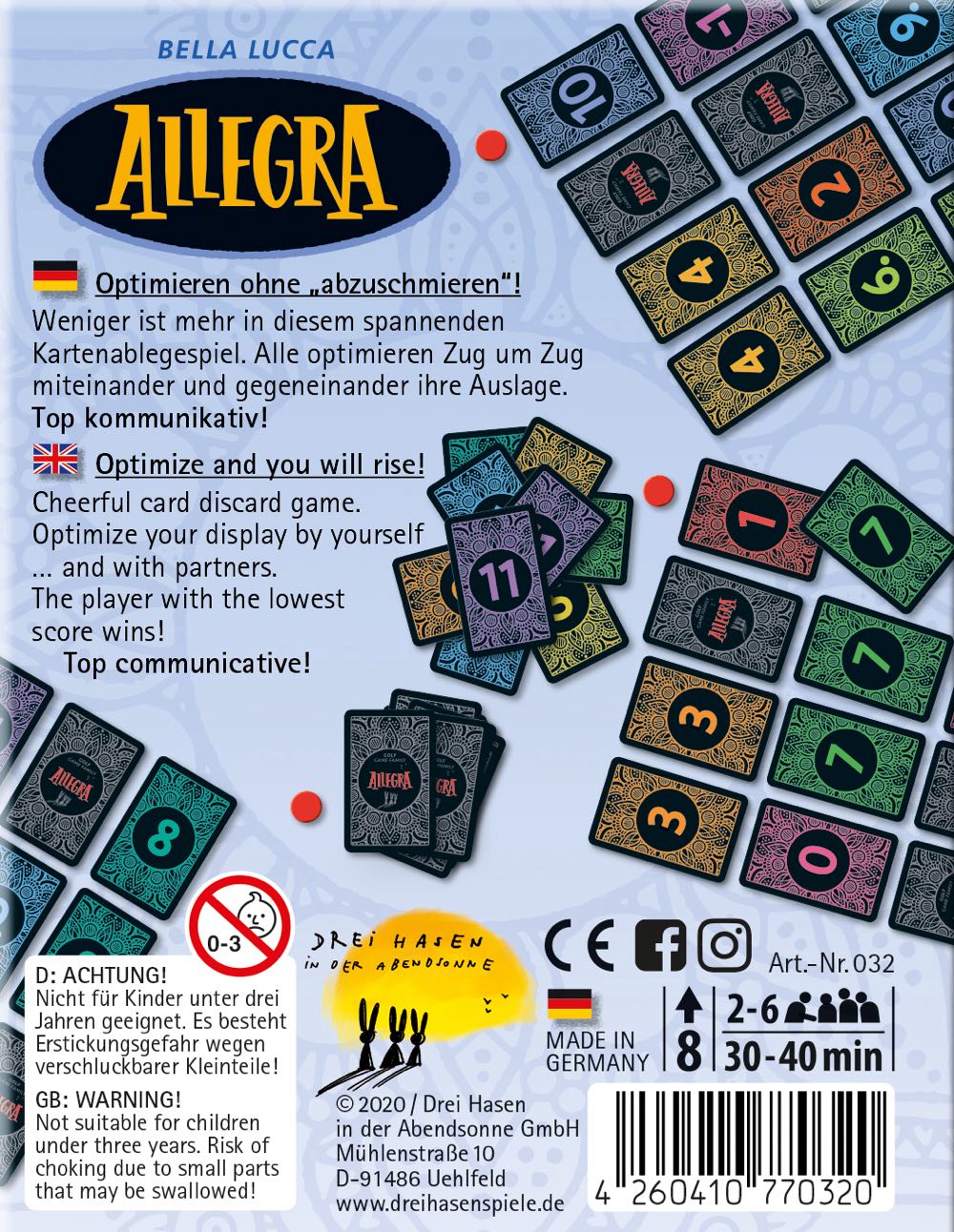 Eprosmin Drei Hasen In Der Abendsonne Gmbh 032 Allegra Spannendes Kartenablegespiel  (2-6) board game collectible [Barcode 4260410770320] - Main Image 2