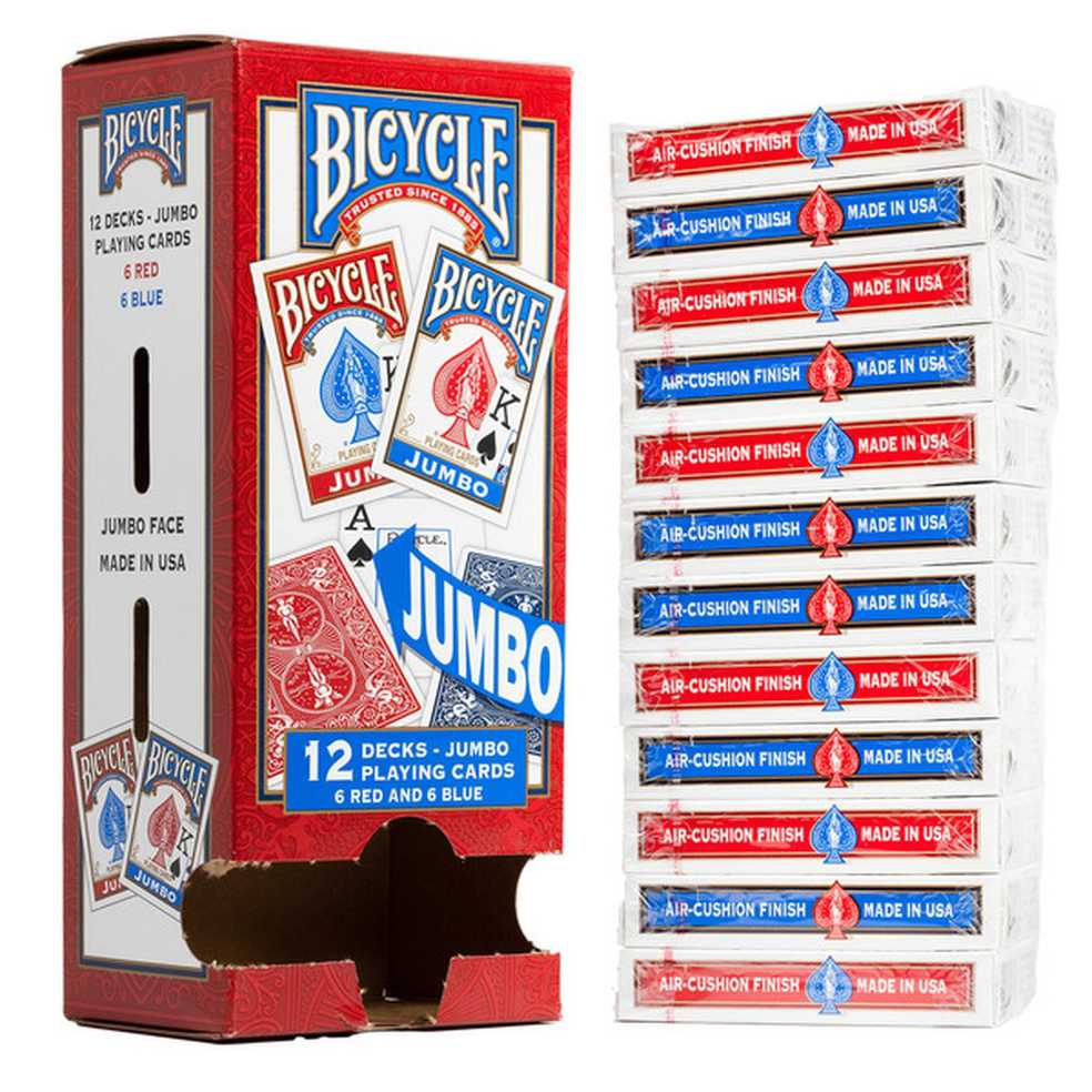 Bicycle Jumbo Playing Cards, 12-pack (6 Red and 6 Blue Decks)  board game collectible [Barcode 073854016329] - Main Image 2