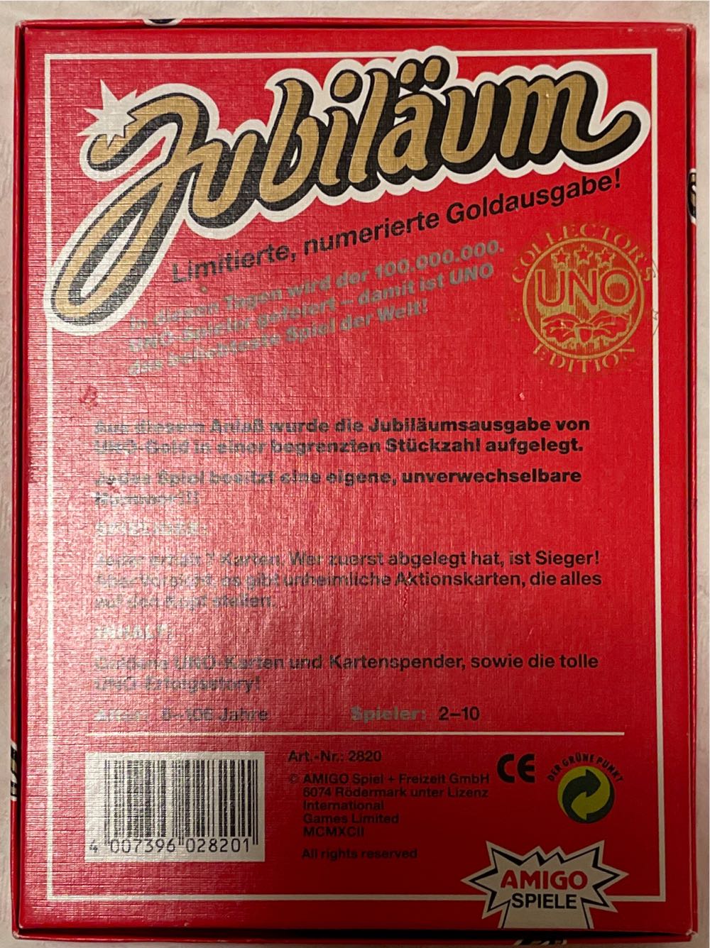 Jubilaum Gold Cards Uno 100 Million  board game collectible - Main Image 2
