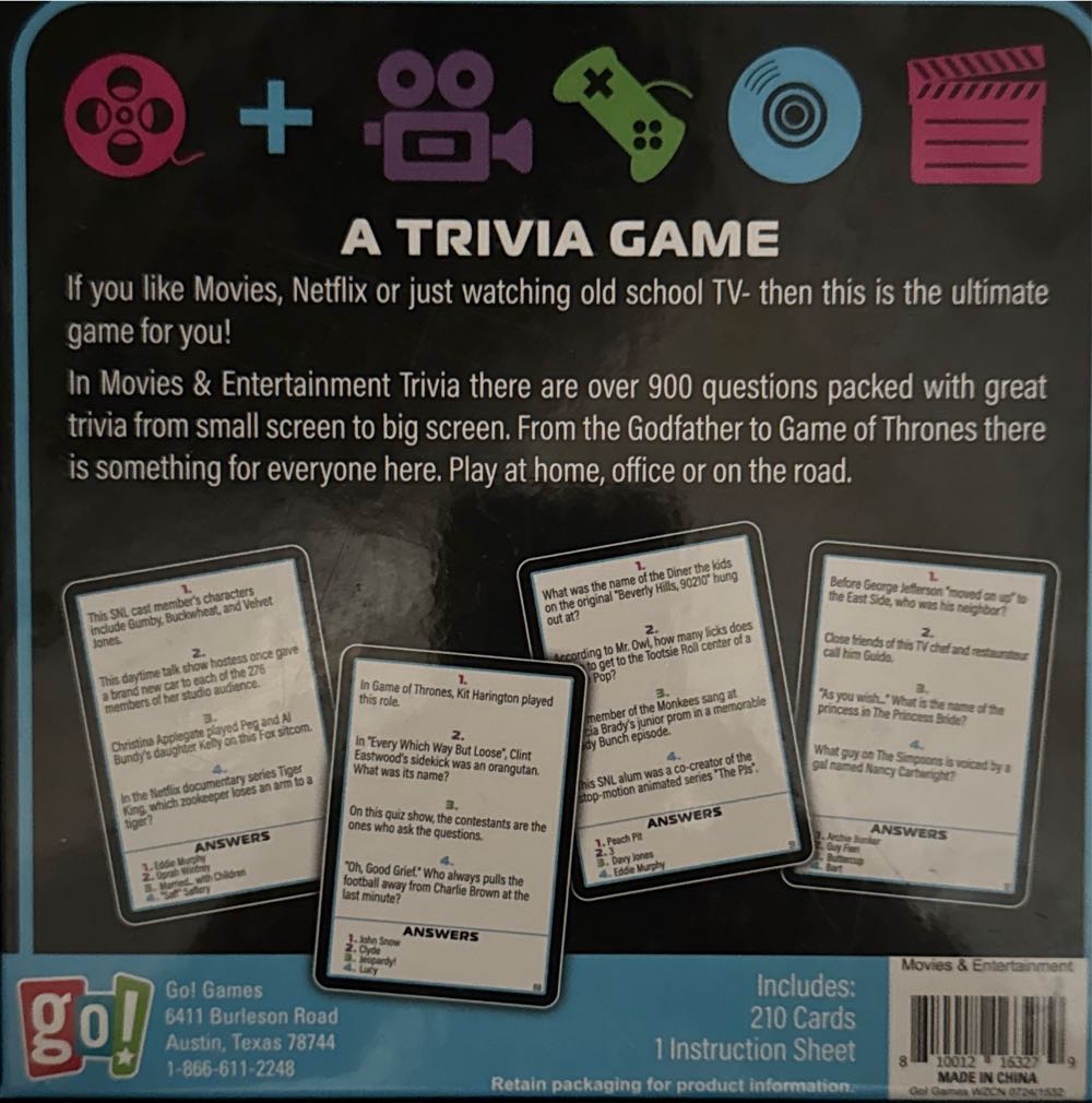 Go! Games Movies & Entertainment Trivia Game  (2 & Up) board game collectible [Barcode 810012163279] - Main Image 2