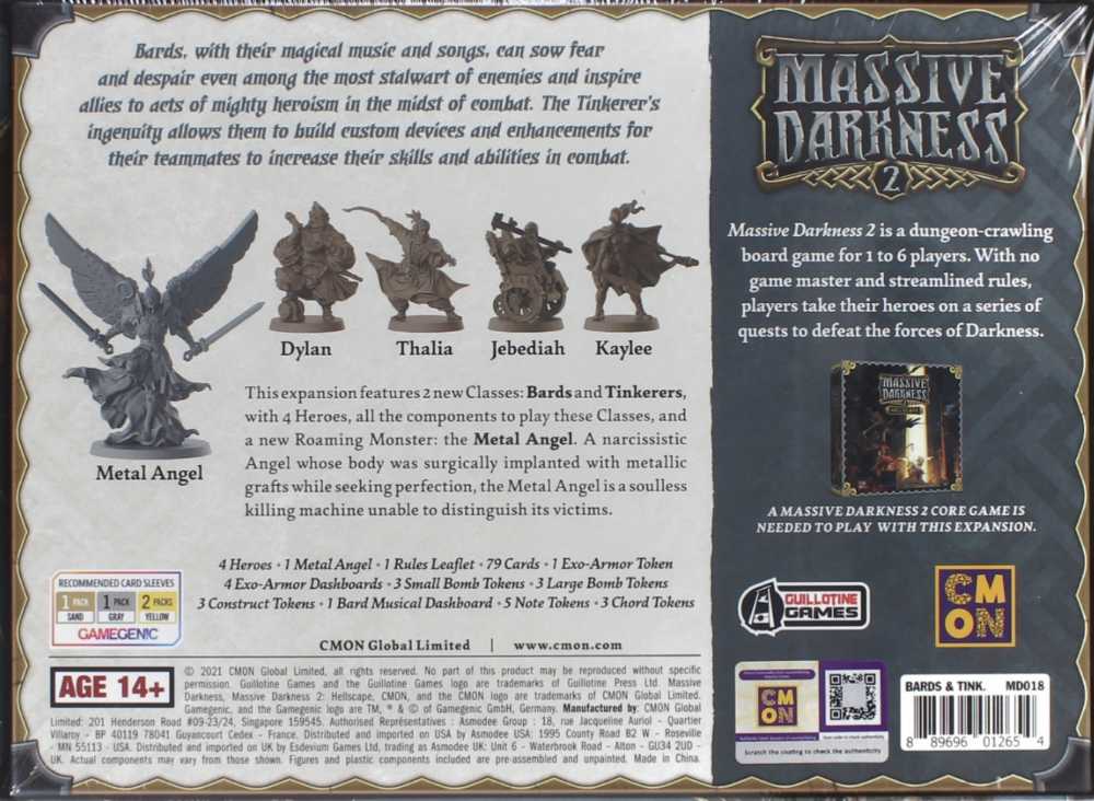 Massive Darkness 2: Heroes & Monsters Set: Bards And Tinkerers Vs. Metal Angel  (1-6) board game collectible [Barcode 889696012654] - Main Image 2