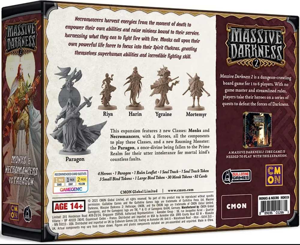 Massive Darkness 2: Heroes & Monsters Set: Monks & Necromancers Vs The Paragon  (1-6) board game collectible [Barcode 889696012661] - Main Image 2