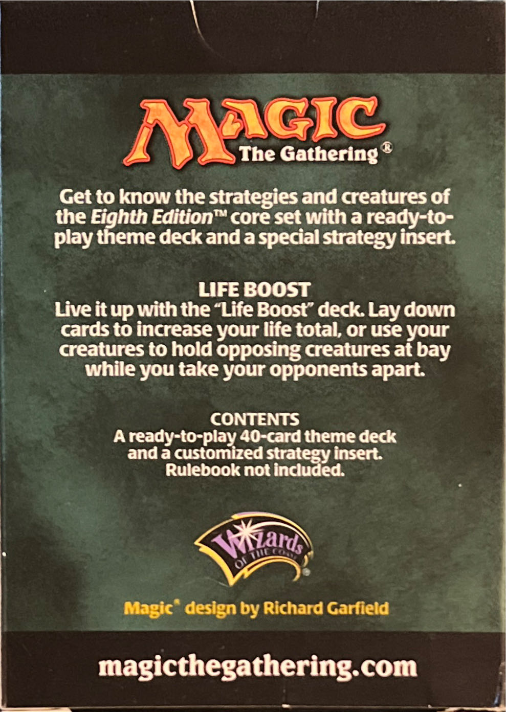Magic The Gathering 8th Edition Theme Deck Core Set Life Boost Deck  (1+) board game collectible [Barcode 076930888940] - Main Image 2