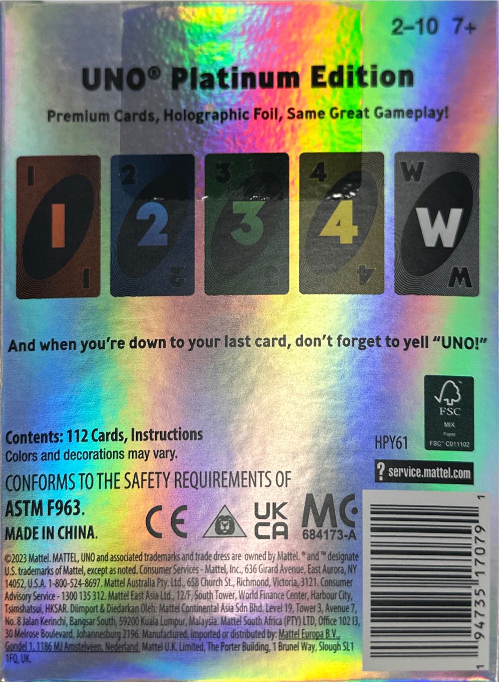 UNO-Platinum Edition  (2-10) board game collectible [Barcode 194735170791] - Main Image 2