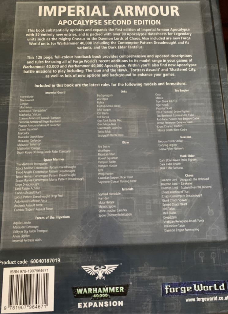 Warhammer 40000- Forge World IMPERIAL ARMOUR -Apocalypse 2nd Edition  board game collectible [Barcode 9781907964671] - Main Image 2