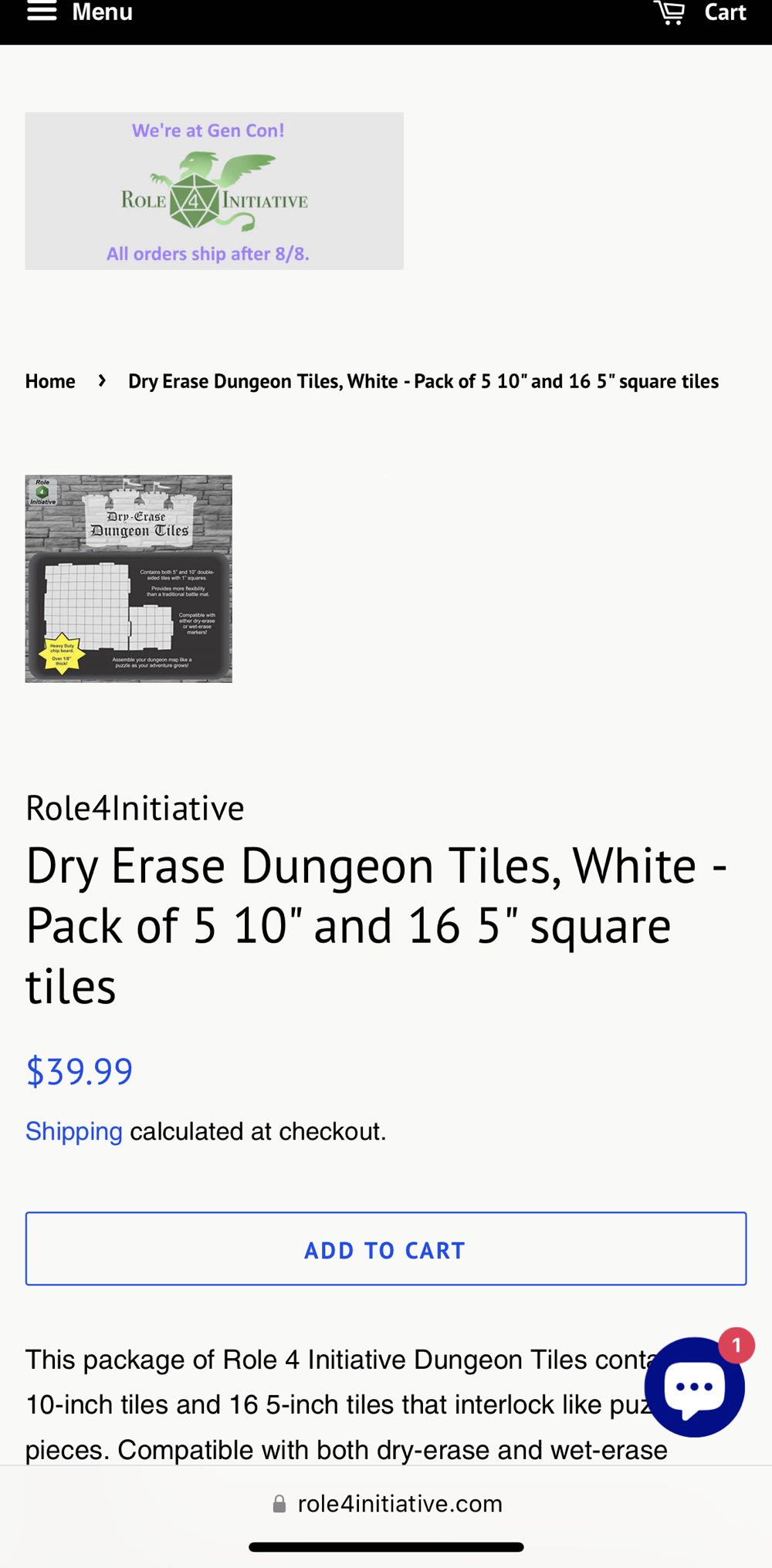 Role 4 Initiative Dry Erase 10 Inch Dungeon Tiles Pack Of 9  board game collectible [Barcode 609728424411] - Main Image 2