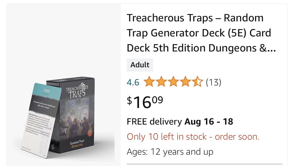 Treacherous Traps – Random Trap Generator Deck 5e Card Deck 5th Edition Dungeons & Dragons 100 Cards 2 1 2 X 1 1 2 X 3 1 2” Black  board game collectible [Barcode 9781946669421] - Main Image 3