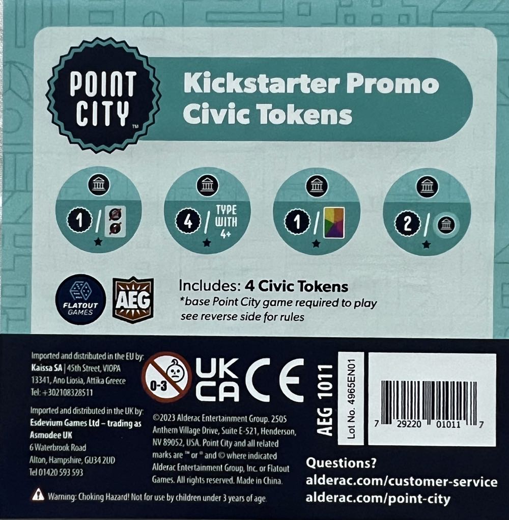 Point City: Kickstarter Promo  (1-4) board game collectible [Barcode 729220010117] - Main Image 2
