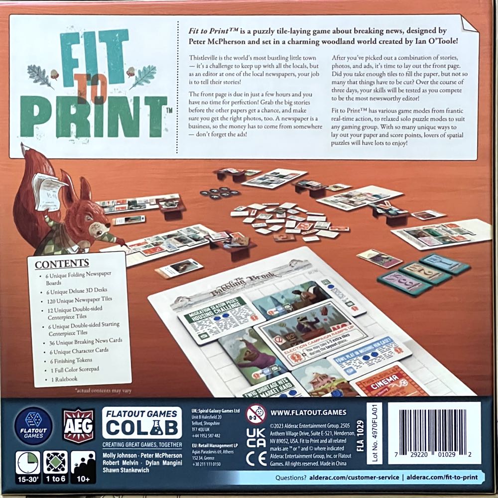 Fit to Print  (1-6) board game collectible [Barcode 729220010292] - Main Image 2