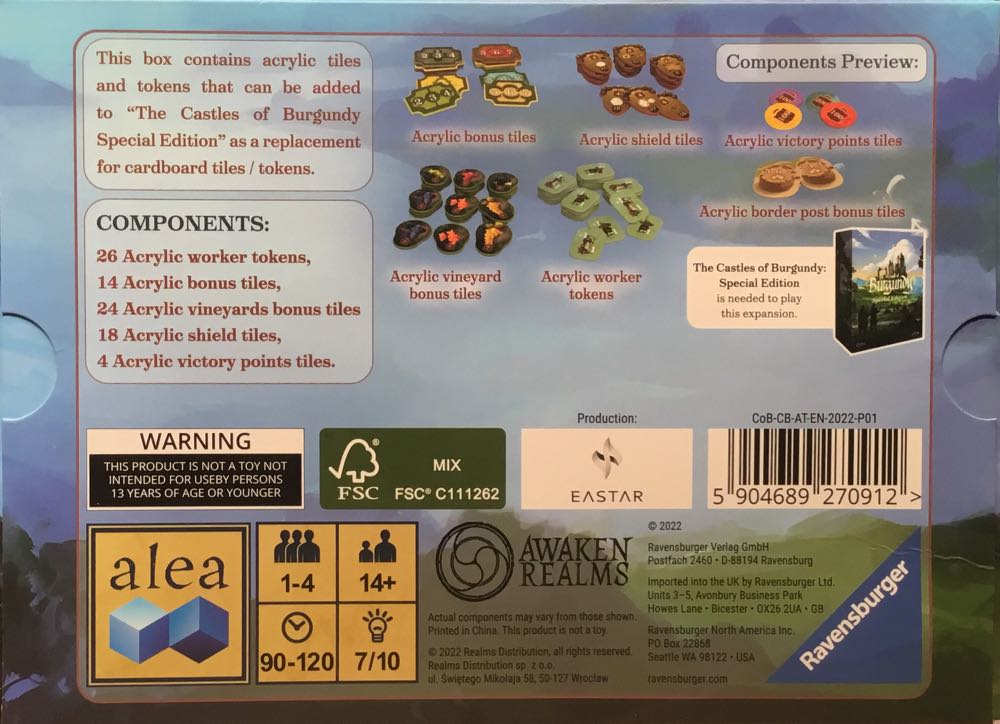 Castles Of Burgundy: Special Edition Acrylic Tiles  (1 - 4) board game collectible [Barcode 5904689270912] - Main Image 2