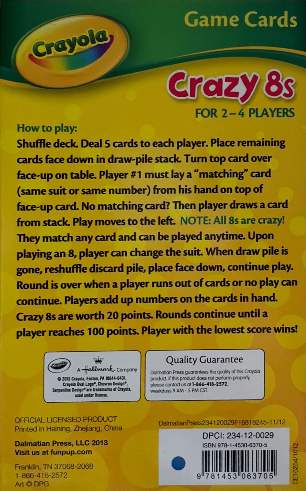 Crazy 8’s (Crayola)  (2-4) board game collectible [Barcode 9781453063705] - Main Image 2