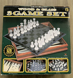 Wood & Wood 3 Set Cardinal Premier Glass Chess Checkers Backgammon Edition Complete And New Limited  board game collectible [Barcode 047754822502] - Main Image 1