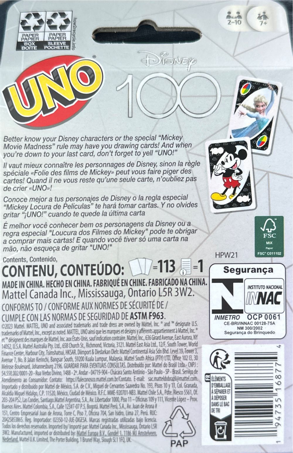 UNO: Disney 100th Anniversary  (2-10) board game collectible [Barcode 194735168774] - Main Image 2