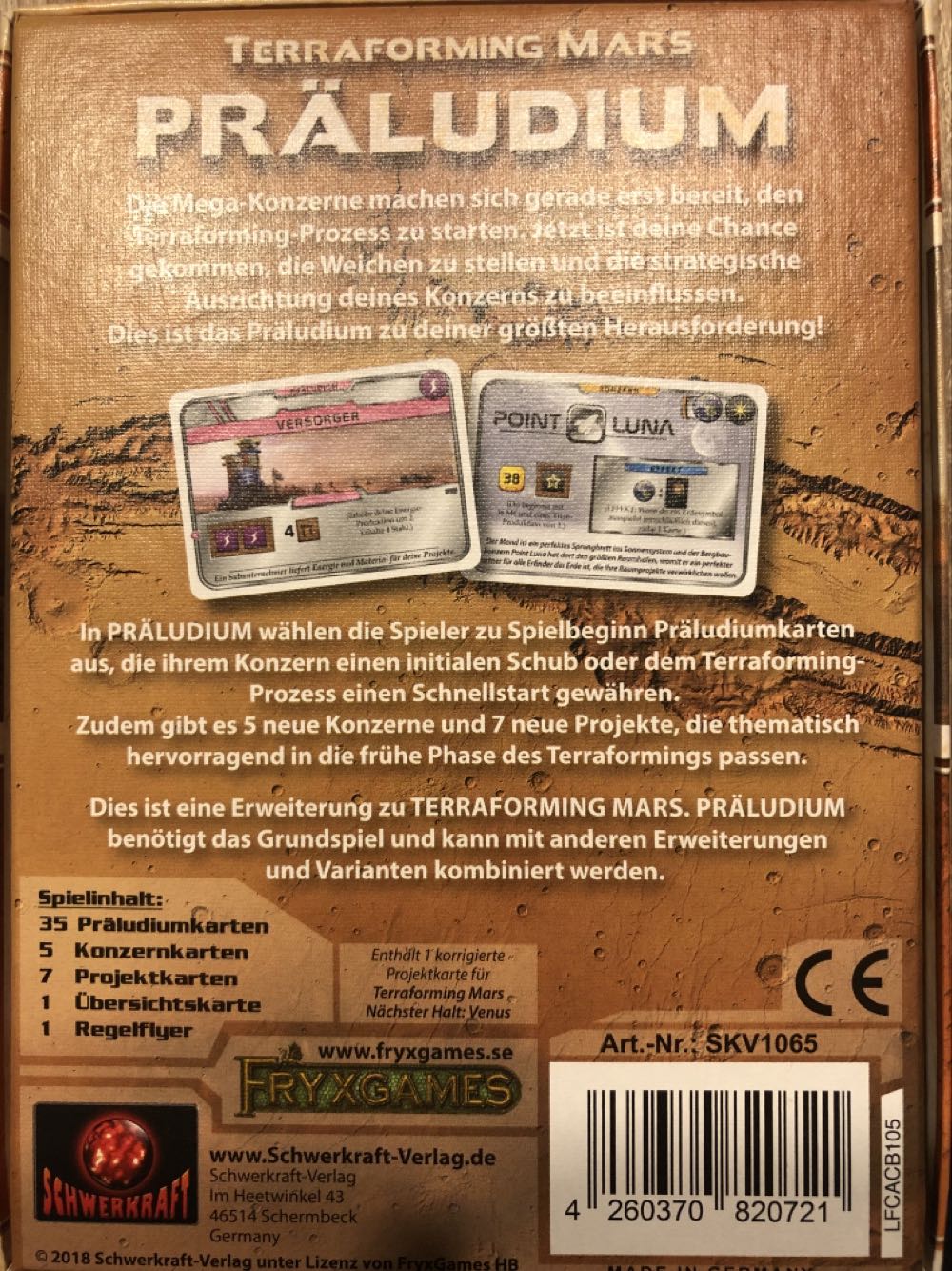 Terraforming Mars: Präludium  board game collectible [Barcode 4260370820721] - Main Image 2