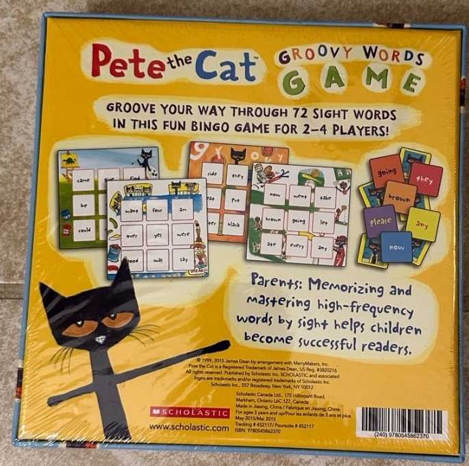 Pete The Cat Groovy Words Scholastic Bingo Sight Words   (2 - 4) board game collectible [Barcode 9780545862370] - Main Image 2