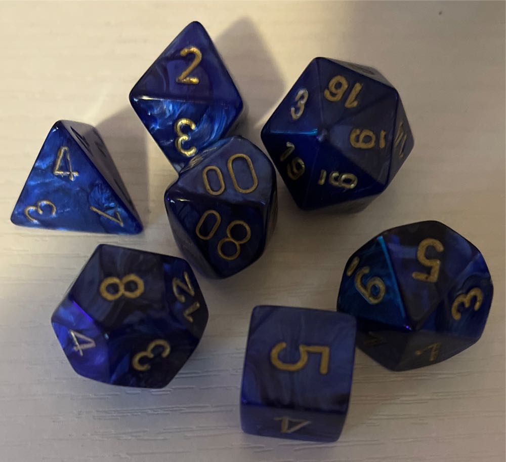 Chessex Scarab Royal Blue/Gold Polyhedral 7-Die Set  (1) board game collectible [Barcode 850365002146] - Main Image 2