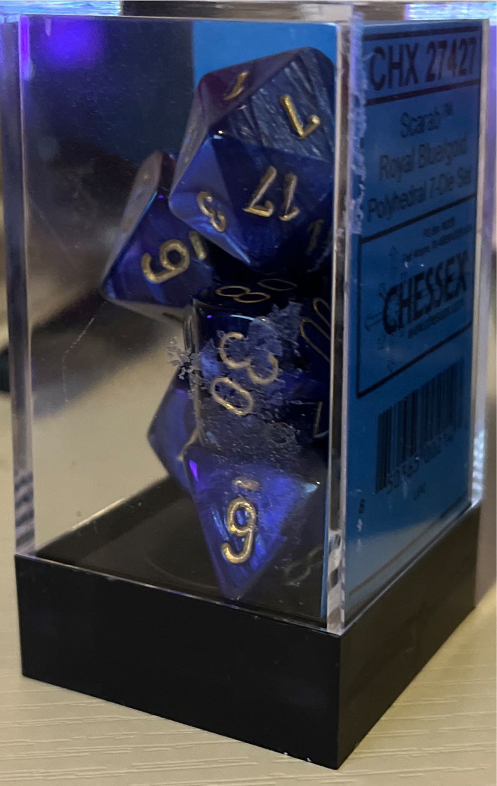 Chessex Scarab Royal Blue/Gold Polyhedral 7-Die Set  (1) board game collectible [Barcode 850365002146] - Main Image 4