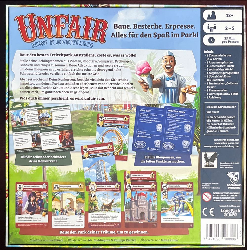 Kartenspiel Unfair Fiese Freizeitparks Corax Games Neu Ovp € Unfair:  (2-5) board game collectible [Barcode 7421098108806] - Main Image 2