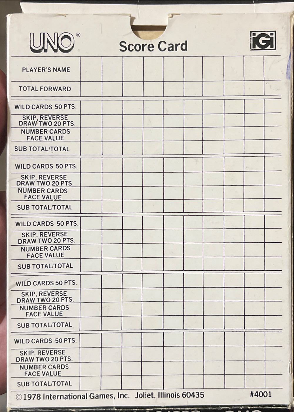 Uno Score Pad  board game collectible - Main Image 2