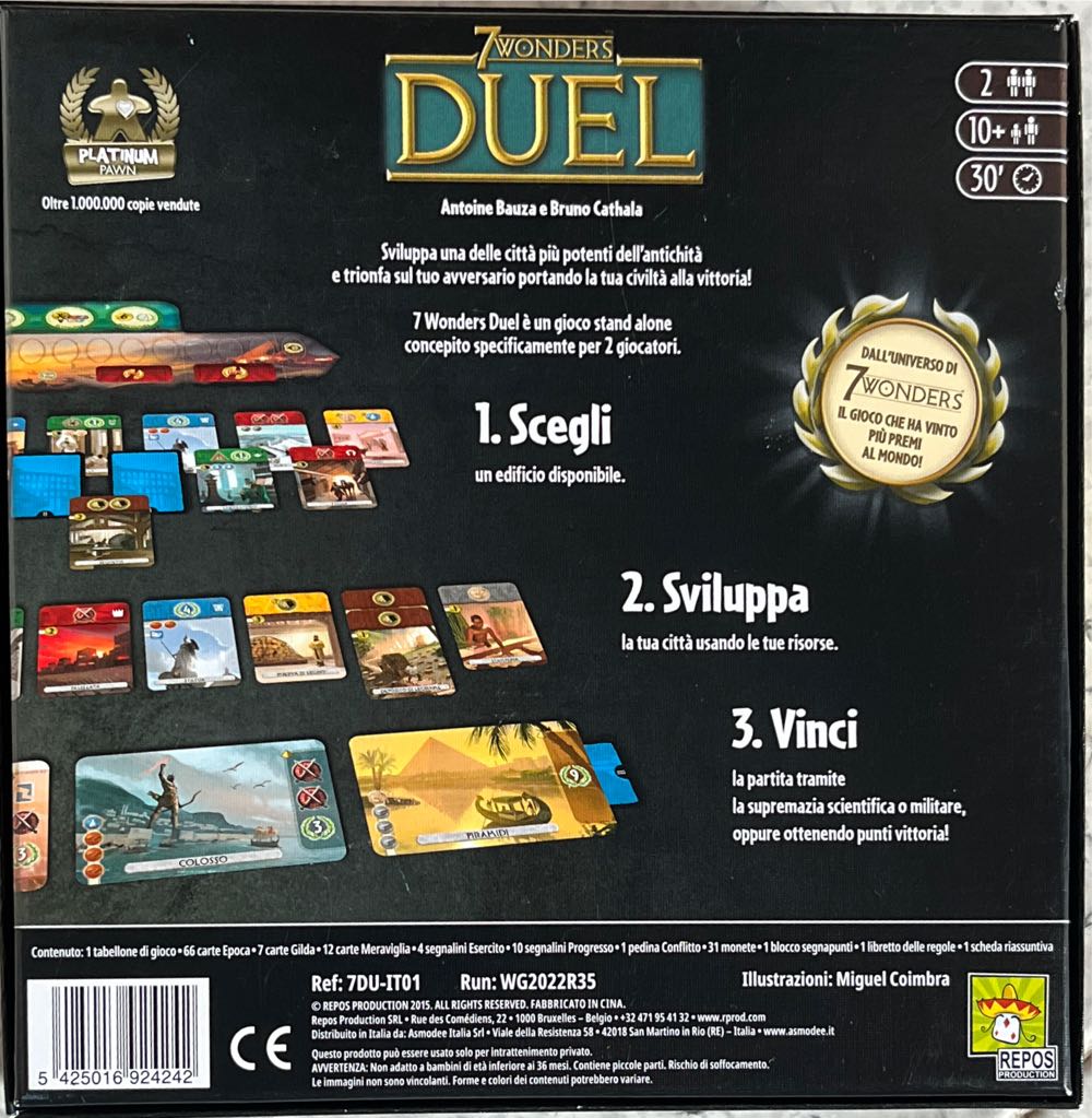 Repos 7 Wonders Duel Gioco Da Tavolo Asmodee Duel. Base Ita. Italiano Wonders:  (2) board game collectible [Barcode 5425016924242] - Main Image 2