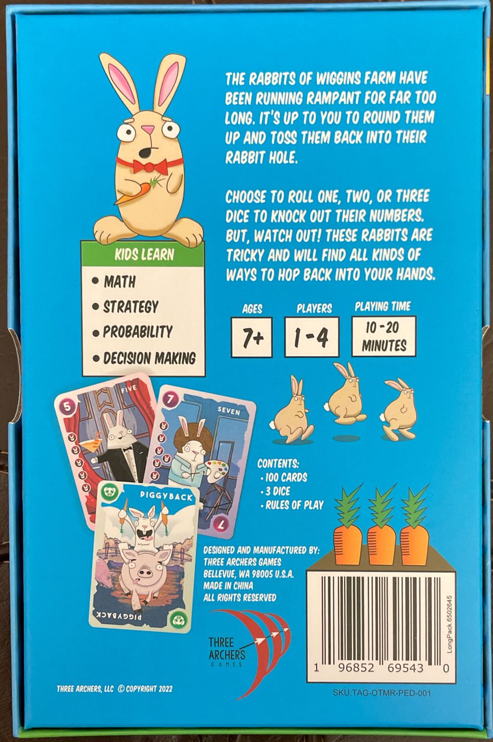 One Two Many Rabbits Card & Dice Game  (1-4) board game collectible [Barcode 196852695430] - Main Image 2