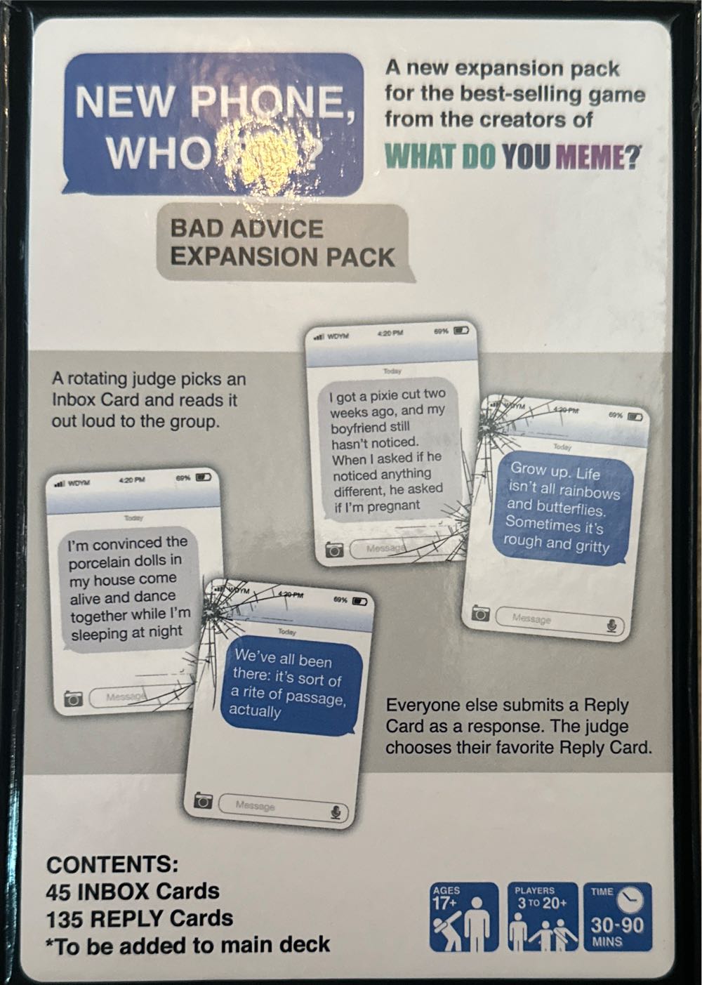 What Do You Meme? New Phone Who Dis? Bad Advice Expansion Pack Cards  (3-20+) board game collectible [Barcode 810816032917] - Main Image 2