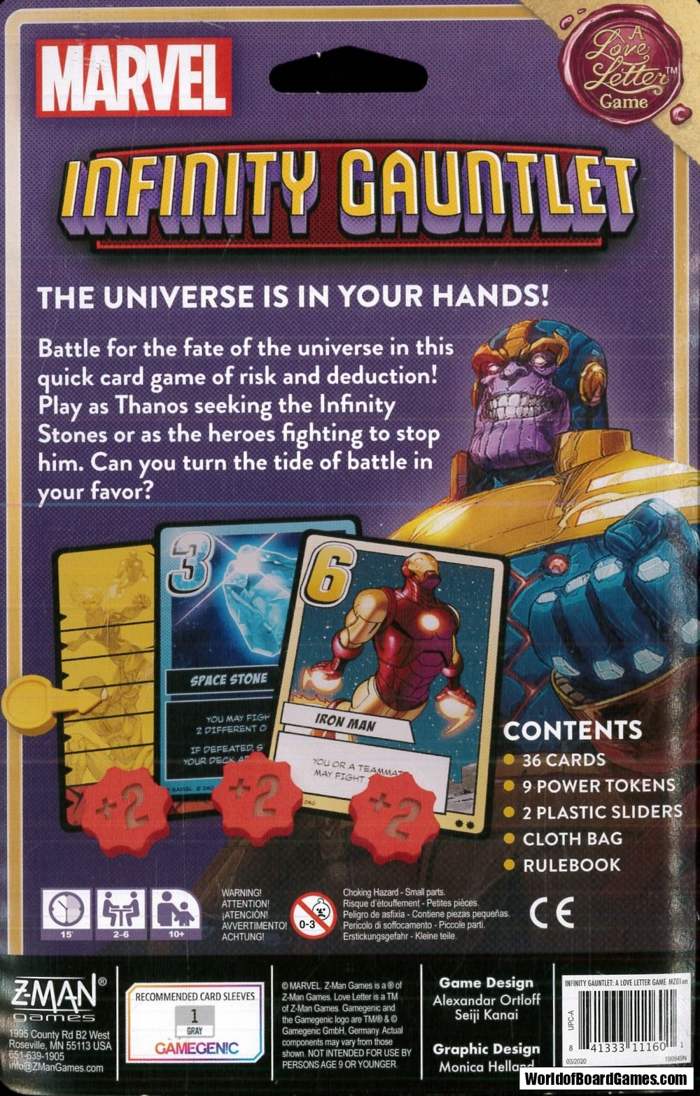 Love Letter: Infinity Gauntlet  (2-6) board game collectible [Barcode 0841333111601] - Main Image 2