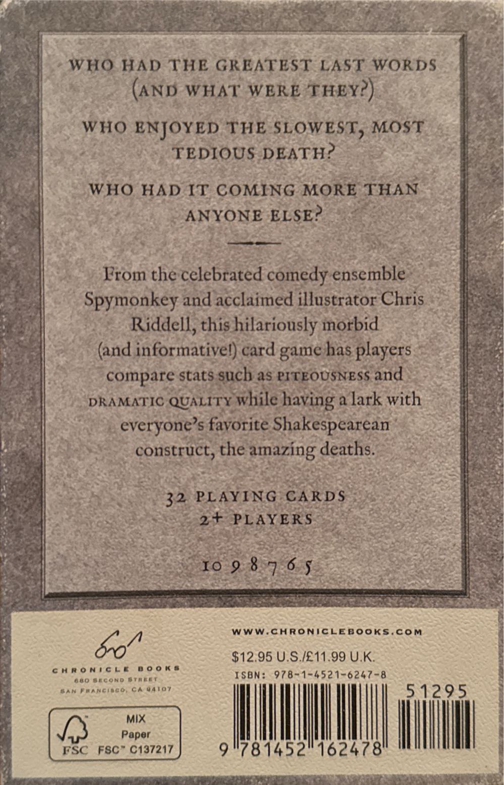 Great Shakespearean Deaths Card Game William Shakespeare Game Funny Shakespeare Gifts Gifts For English Professors  (2+) board game collectible [Barcode 9781452162478] - Main Image 2