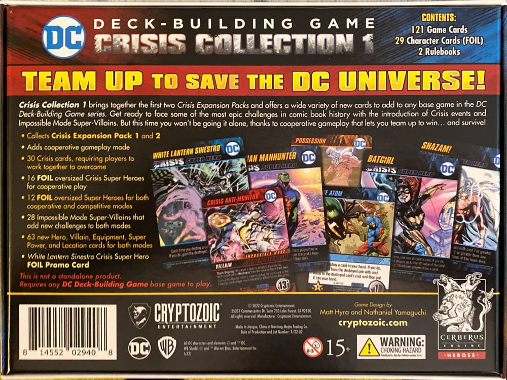 DC Deck building Game: Crisis 1, 2  (1-4) board game collectible [Barcode 814552029408] - Main Image 2