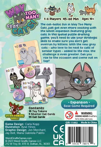 Way Too Many Cats:  Gray Cats  (1-6) board game collectible [Barcode 694536788749] - Main Image 2
