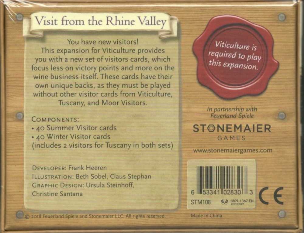 Viticulture: Visit From The Rhine Valley  (1-6) board game collectible - Main Image 2