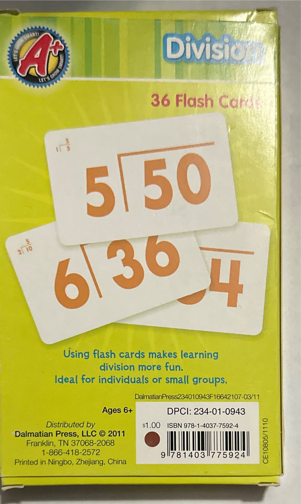 Division, Flashcards  board game collectible [Barcode 9781403775924] - Main Image 2