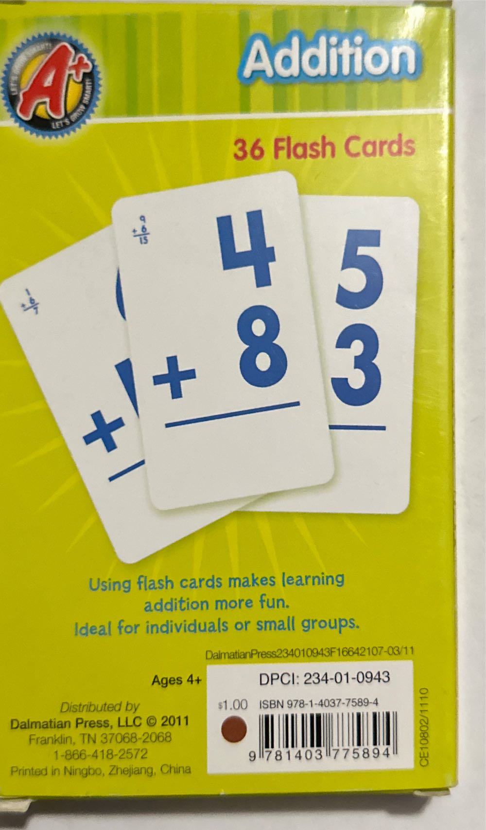 Addition Flashcards  board game collectible [Barcode 9781403775894] - Main Image 2