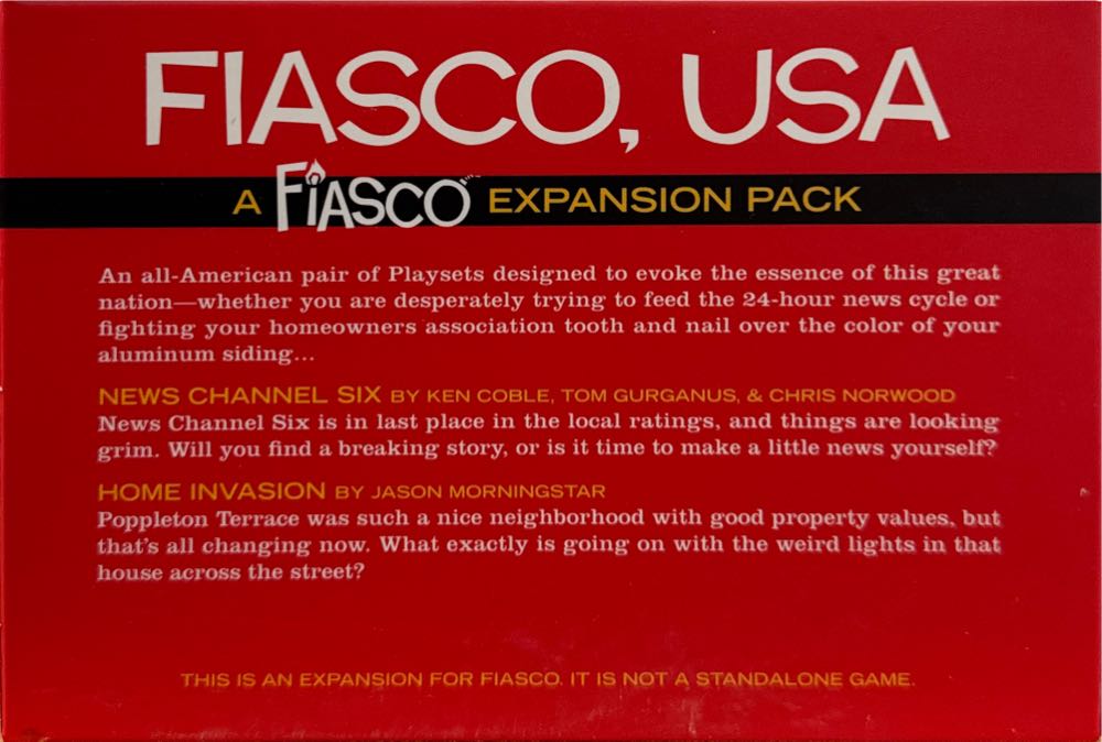Fiasco, USA: A Fiasco Expansion Pack  board game collectible [Barcode 850014282028] - Main Image 2